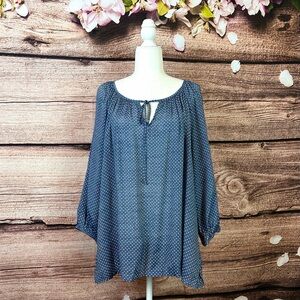 Fred David Women’s Rayon Blue Polka Dots Tie Front Lagenlook Flared Blouse